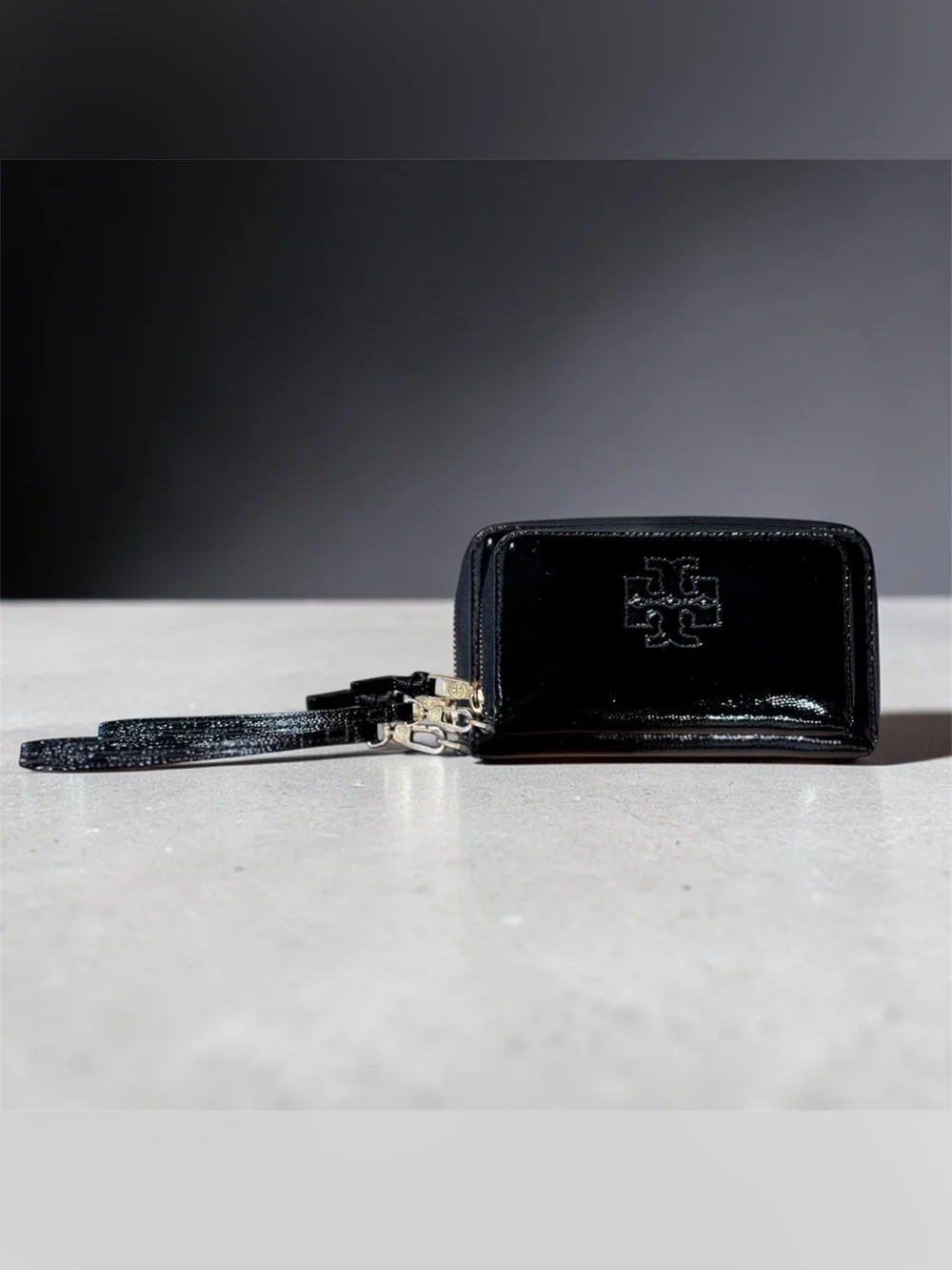 Tory Burch Black Patent Leather Zip Wristlet/Wallet